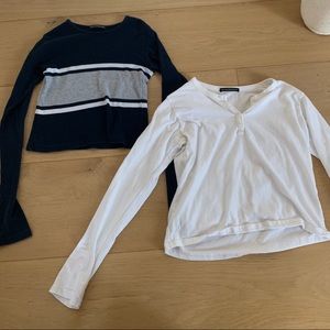 Navy and White Long Sleeve Shirts Brandy Melville